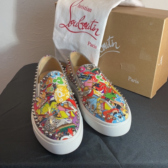 CHRISTIAN LOUBOUTIN Pik Boat Spiked Patent Flat Sneakers, Multi In Gold Multi 40 - Picture 2 of 6